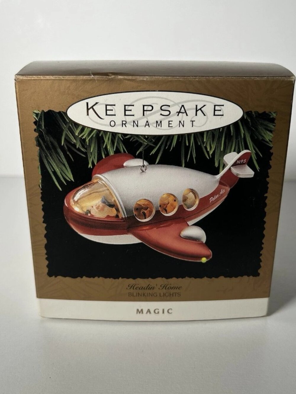 Vintage 1995 Hallmark Santa Airplane Lighted Keepsake Ornament NIB